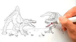 Drawing INDOMINUS-REX vs SPINOSAURUS | Dinosaurus battle drawing from JW Evolution