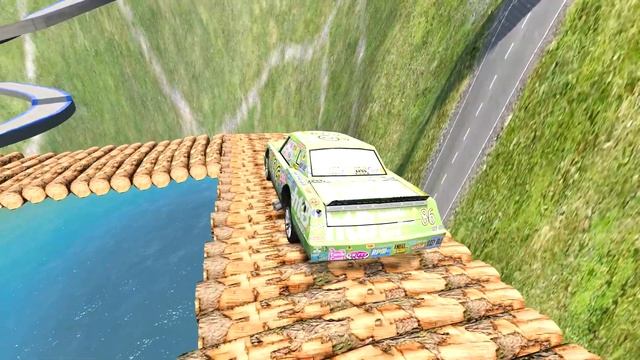 Mack Truck vs King Dinoco Truck Impossible Spiral and Log Spiral Bridge Vs Deep Water -BeamNG.Drive смотреть онлайн