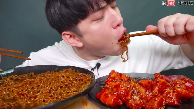 ASMR TRUFFLE BLACK BEAN NOODLES 트러플짜파게티4봉 & 네네쇼킹핫양념치킨 먹방 멘탈나감 눈물주의 리얼사운드 REAL SOUND MUKBANG