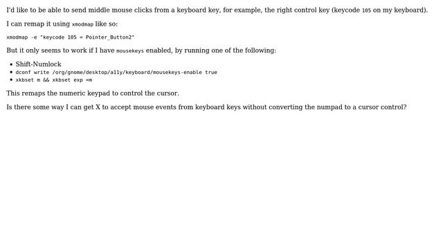 Ubuntu: Can a mouse button be simulated by the keyboard without enabling numpad mouse emulation? смотреть онлайн