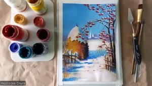 Гуашь. Стожок с рябиной