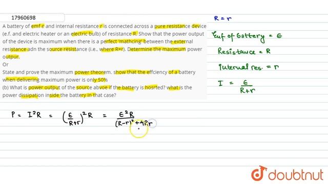 A battery of emf `epsilon` and internal resistance r is connected across a pure resistance device смотреть онлайн