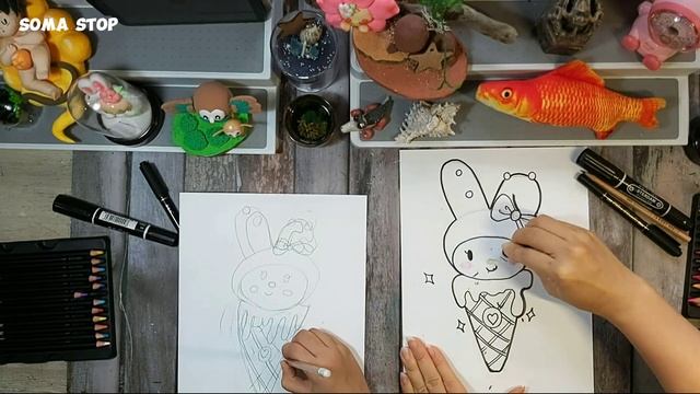 Hướng dẫn vẽ thỏ Melody từng bước một trên giấy trắng A4 tô chì màu #howtodraw смотреть онлайн