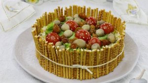 Точно удивит гостей. САЛАТ "ГРИБНОЕ ЛУКОШКО" С КРАБОВЫМИ ПАЛОЧКАМИ И КУКУРУЗОЙ