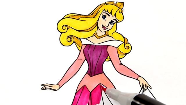 Disney Princess Aurora Coloring Book Page with Colored Markers and Glitters [HD] | Sleeping Beauty смотреть онлайн