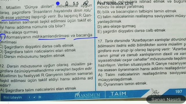 R.Qanye "Öyrənmənin şərtləri" nəzəriyyəsi | TAİM yeni test bankı смотреть онлайн
