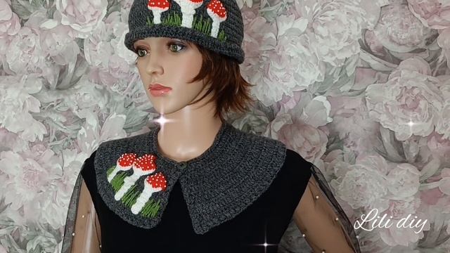 Воротник и шапка с мухоморами🍄 🍄 🍄 вязаные крючком 🍄