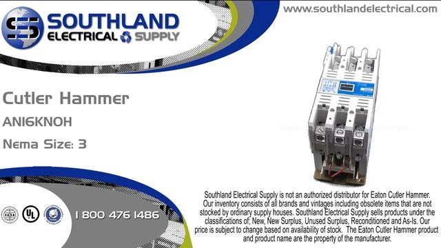 Eaton Cutler Hammer AN16KN0H, Nema Size 3, Magnetic Motor Starter смотреть онлайн