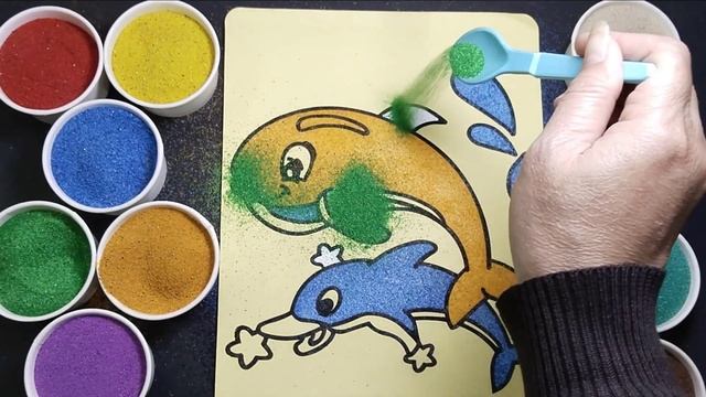 SAND PAINTING~asmr || it's fun coloring pictures of dolphins using color sand смотреть онлайн