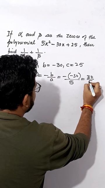 If alpha & beta are the zeroes of the polynomial 5x^2 - 30x + 25, then find 1/alpha + 1/beta смотреть онлайн