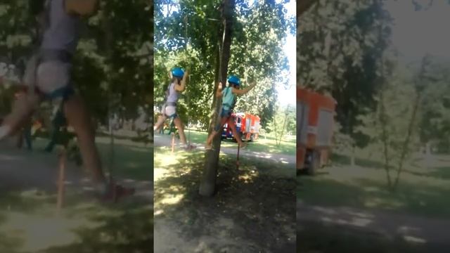 Верёвочный городок возле перевернутого домика смотреть онлайн