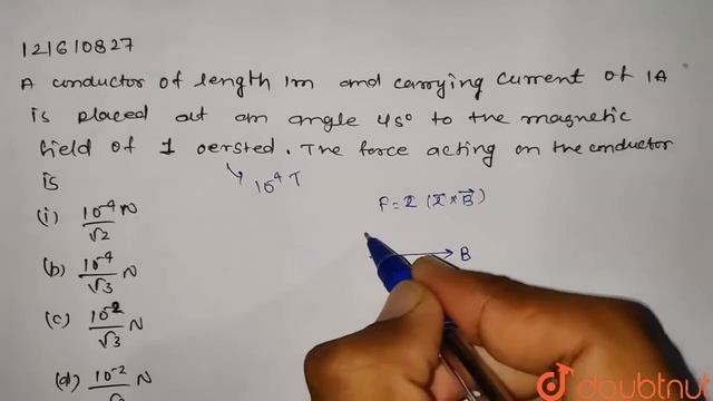 A conductor of length 1m and carrying current of 1A is placed at an angle `45^@` to the смотреть онлайн