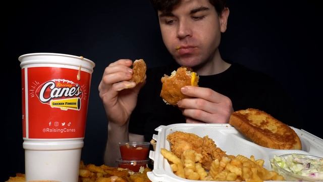 ASMR MUKBANG EXTRA CANES SAUCE FIVE GUYS DOUBLE BURGER CHICKEN & FRIES | WITH CHEESE | Magic Mikey