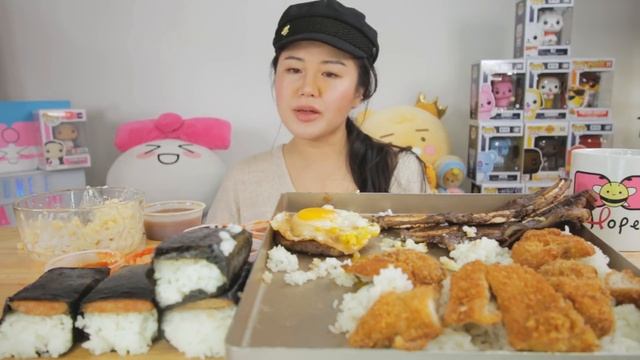 L&L HAWAIIAN BBQ (Spam Musubi+Chicken Katsu+Short Ribs+loco moco) l MUKBANG смотреть онлайн