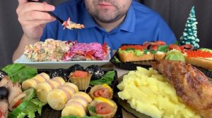 ASMR RUSSIAN HOLIDAY FOOD (RUSSIAN POTATO SALAD, ROTISSERIE CHICKEN, SALMON) MUKBANG *EATING SOUNDS