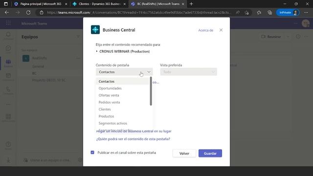 Agregar Business Central En Una Pestaña De Teams