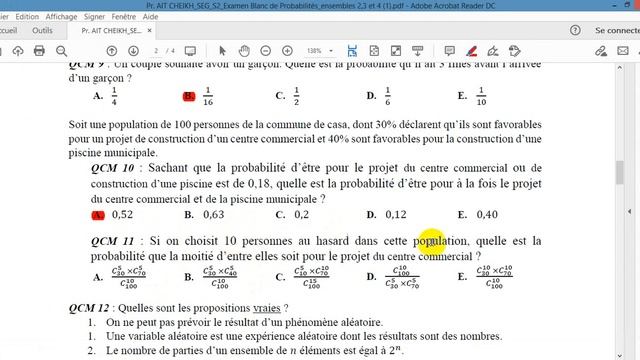 Probabilité S2 Correction d'examen de prof AIT CHEIKH Fsjes Ain Chock (tri9 jdida) Casablanca смотреть онлайн