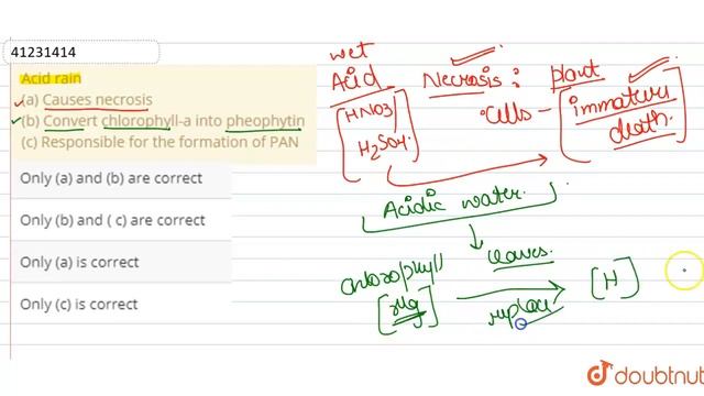 Acid Rain  (a) Causes Necrosis  (b) Convert Chlorophyll-a Into Pheophytin  (c) Responsible