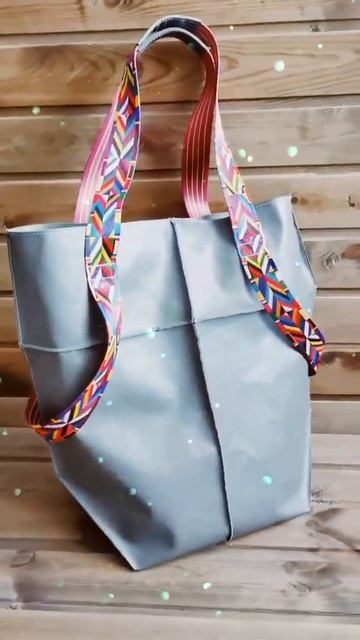 Большая сумка шоппер из натуральной кожи - серый смотреть онлайн