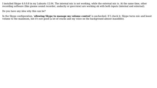 Ubuntu: Internal Mic Not Working With Skype 4.0.0.8 In12.04