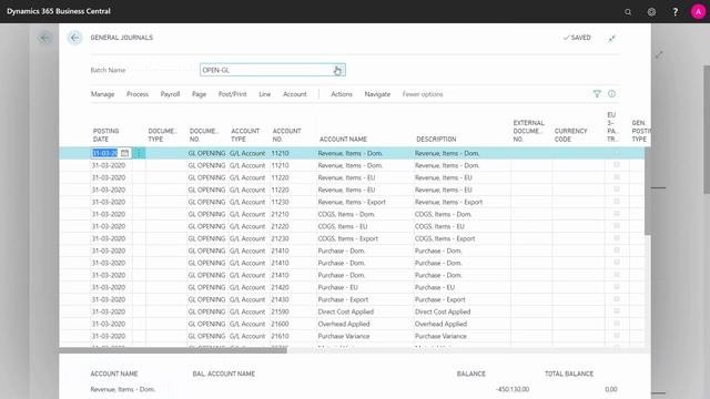 How To Create Openings In Business Central - Microsoft Dynamics 365 Business Central