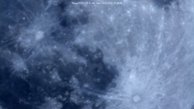 Terratek 76mm (700mm fl) Newtonian, Raspberry Pi HQ camera vs 99% Moon. смотреть онлайн