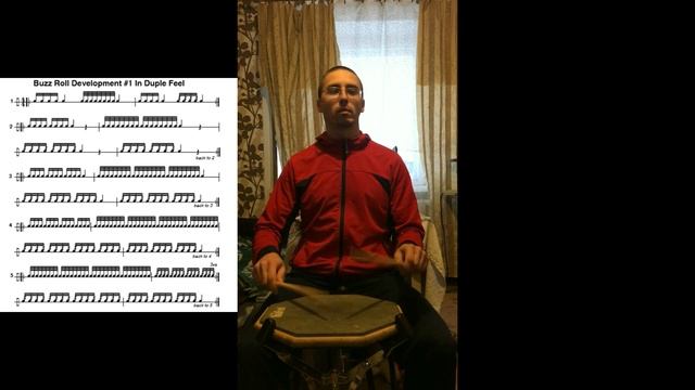 Работа над Buzz Roll Development - 1 - 5 строчки (с правой руки) Темп   75, 6.01.2023