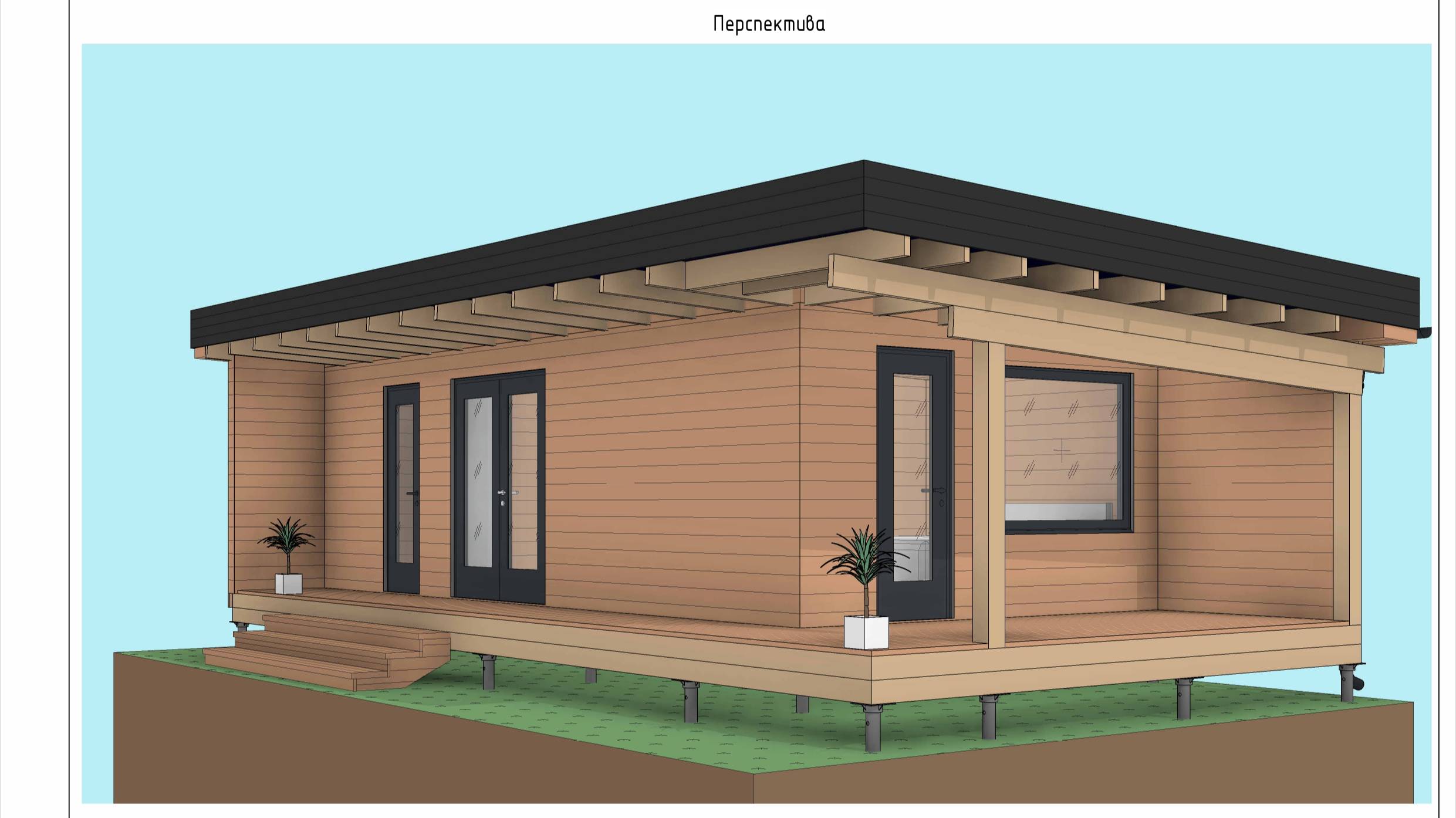 Проект стильной каркасной бани 4х8.5 и комнатой отдыха. Раздел АР смотреть онлайн
