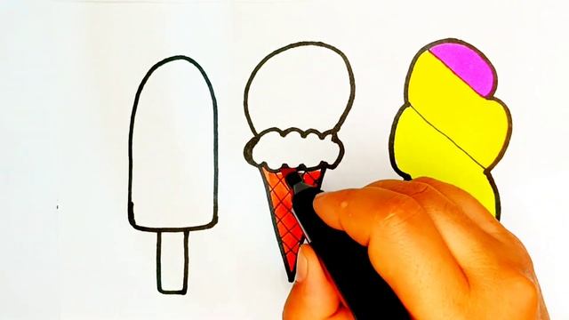 How to draw ICE CREAM. ASMR Drawing and Coloring for Kids and Toddlers. смотреть онлайн