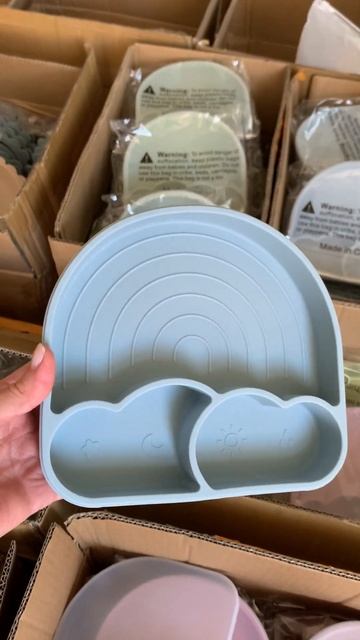 Набір дитячого посуду Веселка Блакитна 6в1, секційна, глибока тарілка, поїльник, прибори, нагрудник