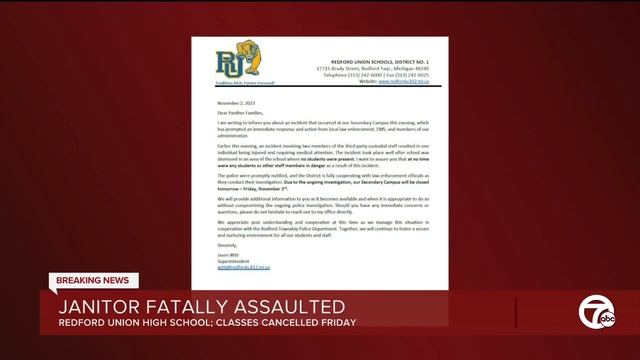 Janitor fatally assaults another staffer at Redford school, forcing closure Friday смотреть онлайн