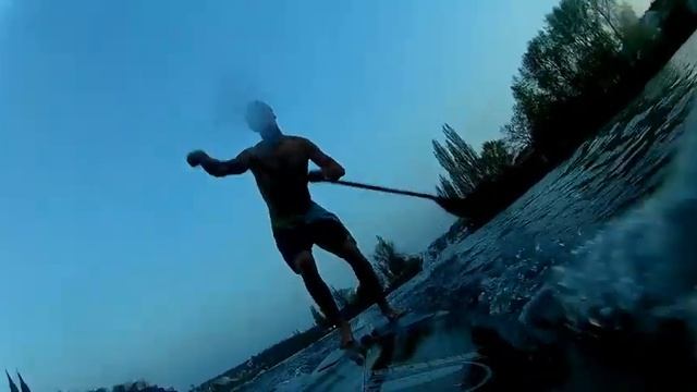 Raceboard SUP Surfing behind a boat смотреть онлайн