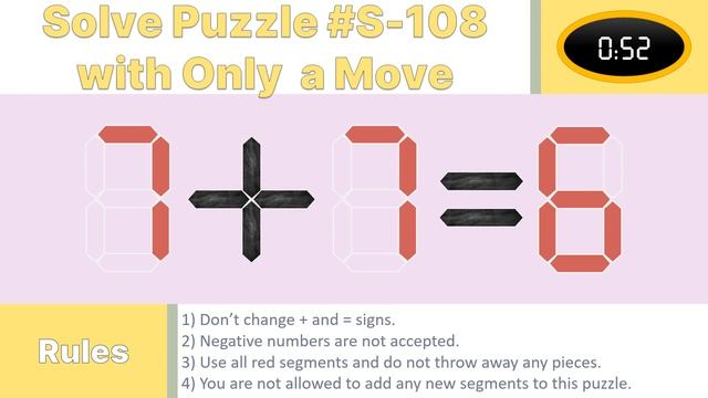 Seven Segment Puzzle no.S-108 ( 7 + 7 = 6) With solution. смотреть онлайн