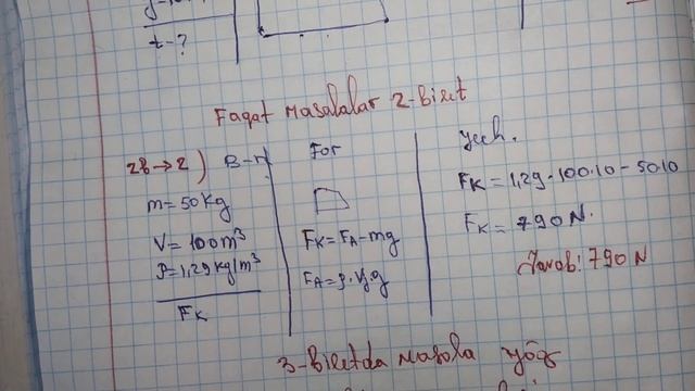 Imtihon Savollari 1-2-3-4-bilet Faqat Masallar Yechimlari //9-sinf Fizika