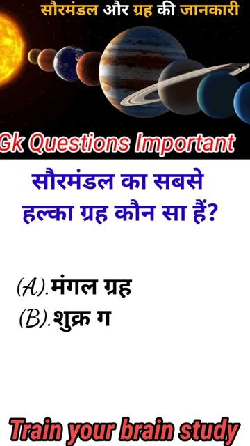 सौरमंडल का  हल्का ग्रह कौन सा हैं?|#shortsyoutube #shortsvideo #trandingshorts #gkinhindi #gkshorts