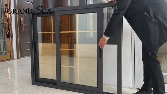 Grey color aluminum sliding window with white grill design смотреть онлайн