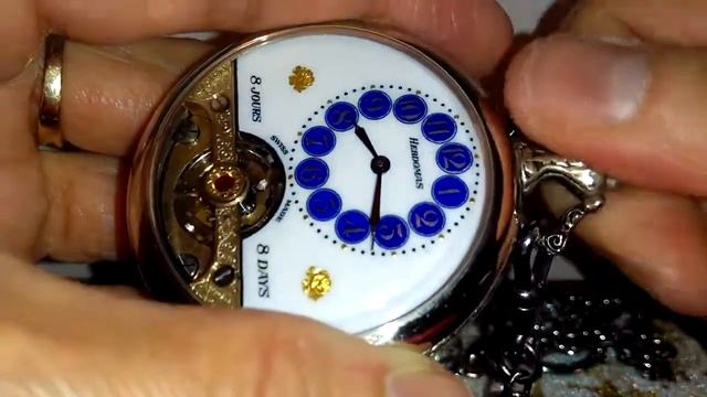 Antique Hebdomas 8 days Decorative Oxide Open Face Pocket Watch 15 Jewels & Chain смотреть онлайн