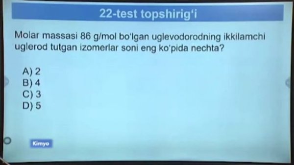 KIMYO fanidan online dars test yechish namunalari online repetitor o'zbek tilida