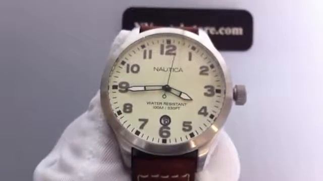 mens nautica brown leather strap watch n09560g смотреть онлайн