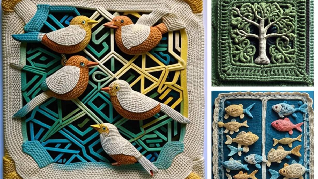 МИКС на тему "ПРИРОДА" из квадратных вязаных мотивов от нейросети. ПОДБОРКА №1. смотреть онлайн