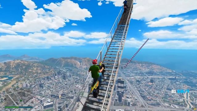 ЗАБРАЛИСЬ С МУРКОЙ ПО ЛЕСТНИЦЕ В РАЙ И СПРЫГНУЛИ С НЕЁ 🌴 ГТА 5 МОДЫ РАЙЛЮХА