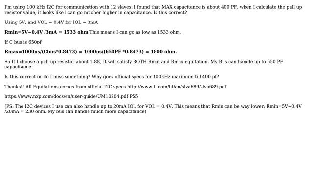 Pull-up resistor value I2C; higher than 400 pf capacitance смотреть онлайн