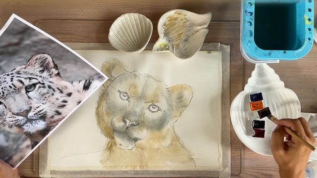 Урок рисования акварелью «Снежный барс» #watercolor #illustration #aquarelle #lesson #акварель #урок