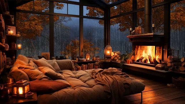 Звуки дождя и камина 🍂 Шум дождя. Осенний вечер с уютной обстановкой ASMR смотреть онлайн