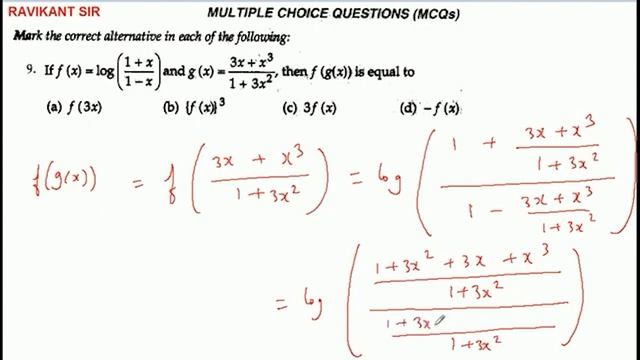If f(x)=log(1+x/1-x) and g(x)=3x+x^3/1+3x^2, then f (g(x)) is equal to смотреть онлайн
