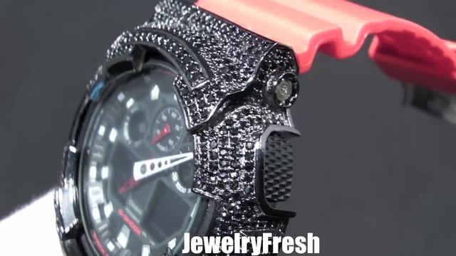 JewelryFresh Black and Red Iced Out Bezel Casio G-Shock GA-100 High End Lab Made Diamonds VVS! смотреть онлайн
