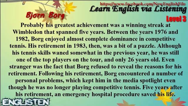 Learn English via Listening Level 3 Unit 83 Bjorn Borg смотреть онлайн