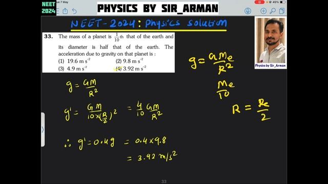 The mass of a planet is 1/10 th that of the earth and its diameter is half that of the earth. смотреть онлайн