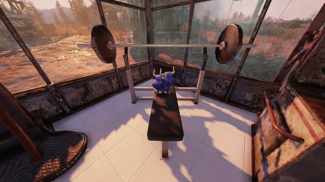Brahmin Plushie using weight bench in Fallout 76 смотреть онлайн