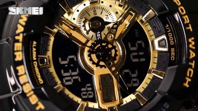 Мужские часы Skmei 1688 Черные с золотым Демонстрационный ролик смотреть онлайн
